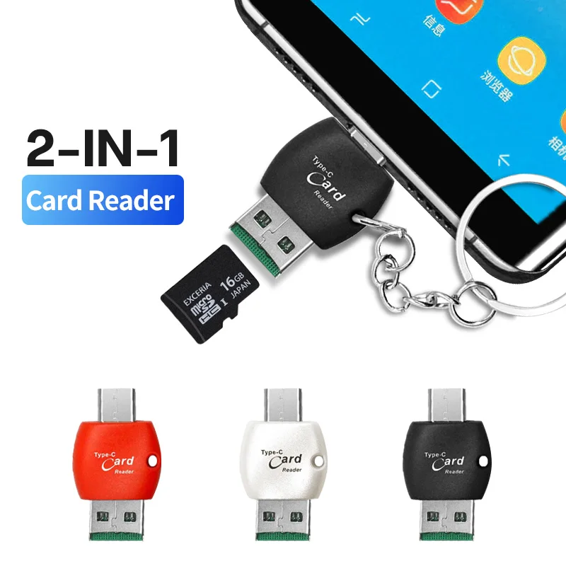 2 in 1 Type C to Micro SD TF Card Reader card reader,otg adapter,usb to type c adapter,sd card reader Type-C to USB 2.0 OTG Adapter for PC Laptop Android Smart Phone Converter