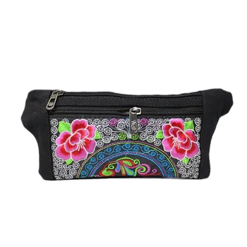 

2020 New Flower Embroidered Women Shopping Waist bags Bohemian Floral Embroidery Chest bags Canvas Casual Waist bag Women Purse