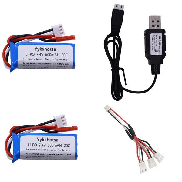 2B USB C 7,4 V 600mAh 20C Lipo батарея с USB зарядным устройством для WLtoys K969 K979 K989 K999 P929 P939 RC автомобильные запчасти 2s 7,4 v батарея 601844 - Цвет: 2B USB C