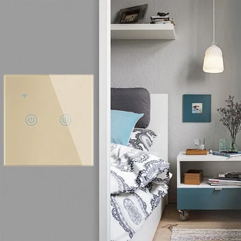

WiFi Smart Switch Touch Control EU Plug Golden Light Control Switch 3 Colors