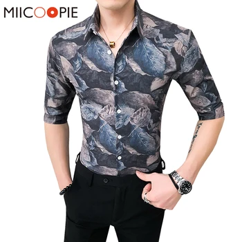 

Streetwear Mens Hawaiian Shirt Fashion Slim Fit Half Sleeves Shirts Men Dress Asian Size Business Tight Soft Male Floral Camisa