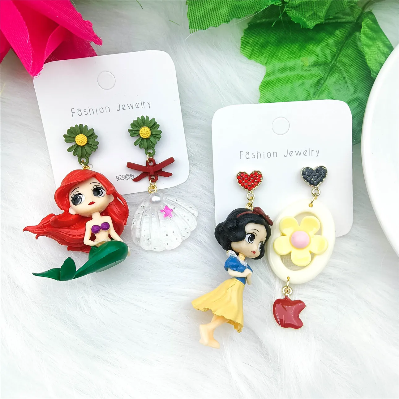 21 New Arrival Fashion Disney Cartoon Cute Snow White Earrings Asymmetry Plastic Mermaid Ariel Ear Dacoration Accessories Animation Derivatives Peripheral Products Aliexpress