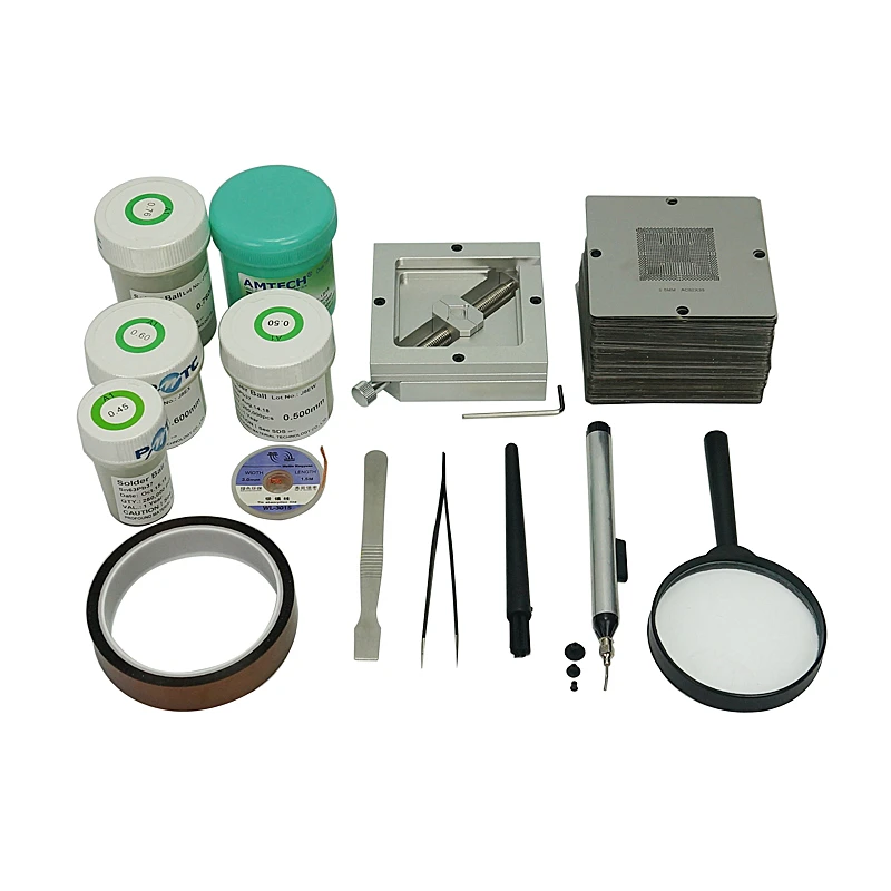 

BGA Stencils 184Pcs Template BGA Reballing Station Solder Balls Solder Flux Paste Kit 90MM