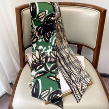 

Luxury Brand Small Silk Scarf Women Narrow Ribbon bound scarf Ladies Printt Scarves Hair Neck Covers Female Decorative Kerchief