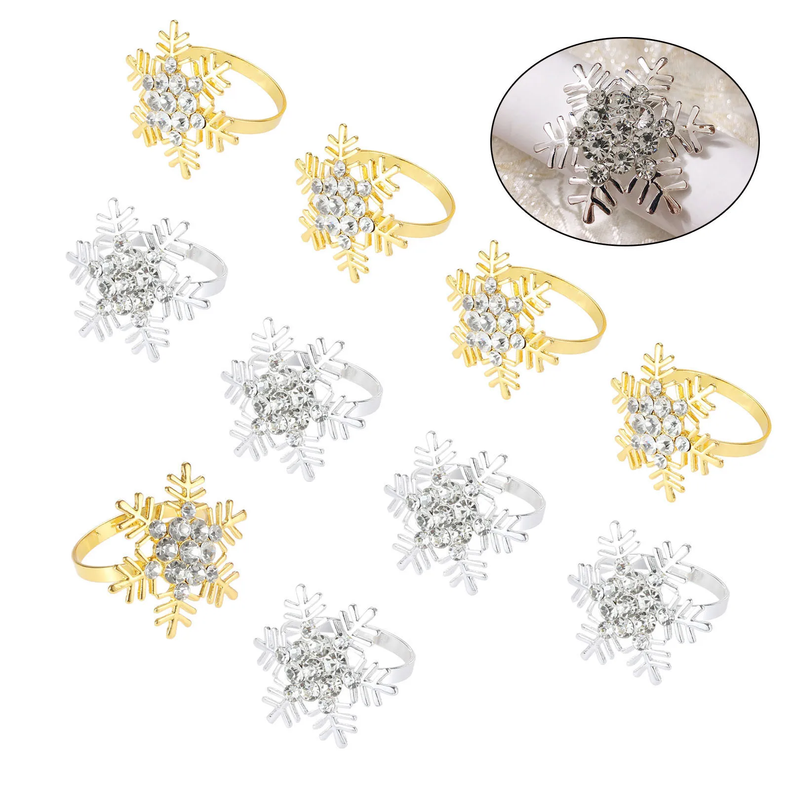 

6pcs Metal Christmas Snowflak e Napkin Ring Wedding Banquet Hotel Table Supplies Gold Silver Dinner Decoration