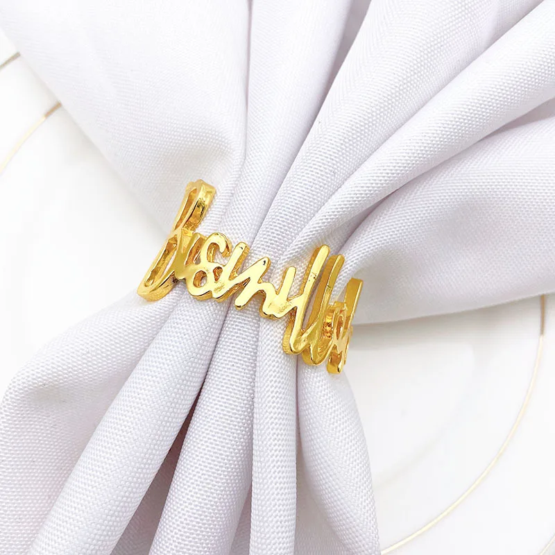 

10pcs/lot Hot sale letter napkin ring hotel tableware napkin buckle metal napkin ring table decoration