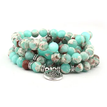 

Green Imperial J-asper Multi-Wraps Meditation Bracelets 108 Mala Bracelet Or Necklace 8mm Mala Beads Buddha OM Bracelet