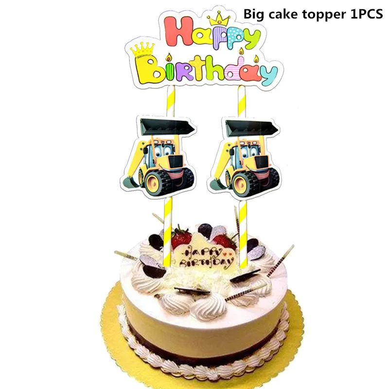 big Flag 1pcs 10 шт. строительные машины экскаватор торт Топпер вечерние Dec флаг чашки тарелки баннеры Baby Shower Дети День рождения принадлежности - Цвет: big Flag 1pcs