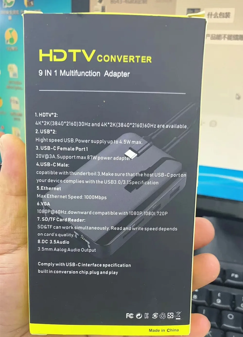 9 в 1 USB C концентратор к HDTV+ VGA+ USB+ PD SD RJ45 3,5 аудио 3,0 порт кард-ридер адаптер