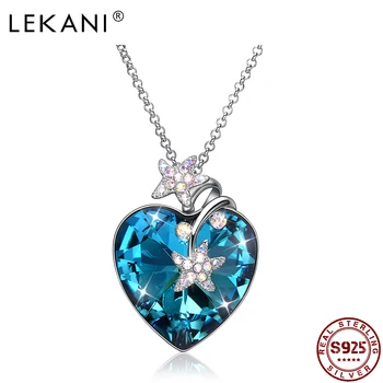 

LEKANI Elegant Necklaces For Women 925 Sterling Silver Blue Gem Crystal Heart Shape Crystal Pendant Necklace Chains New Arrival
