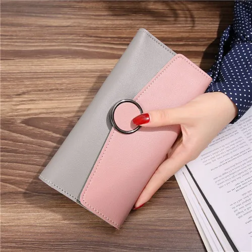 Dark Pink Дизайнерский кожаный тонкий длинный двойной женский кошелек женский клатч брендовый Кошелек для монет Дамский держатель для карт Деньги Доллар Cuzdan HC151 - Цвет: Dark Pink