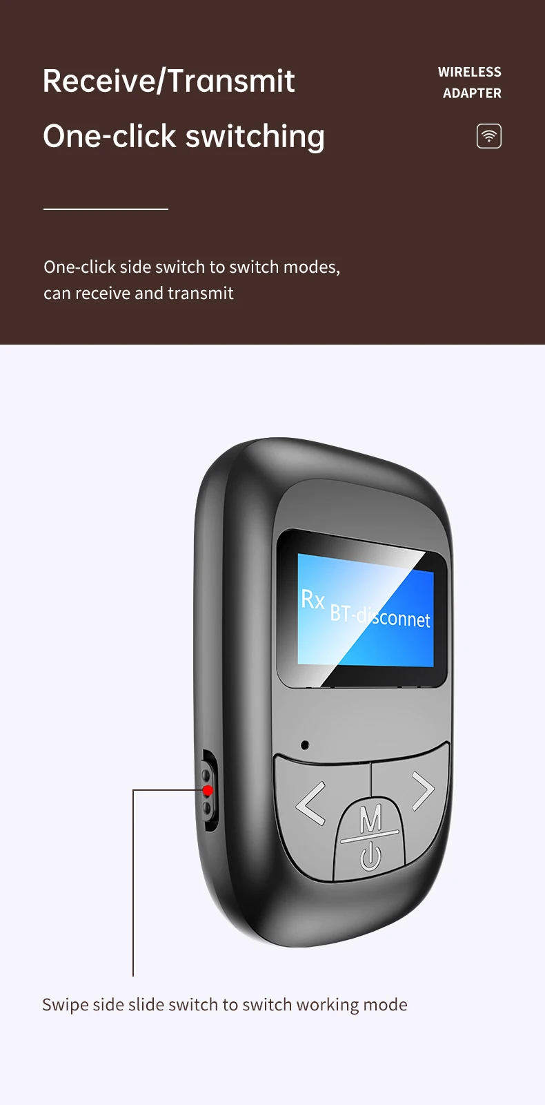 VAORLO LCD Display Bluetooth Adapter Receiver Transmitter Battery Power Adaptor