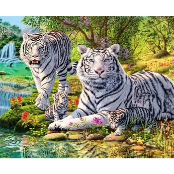 

Canvas Oil Art Picture DIY Tiger Flower Home Walls Painting By Numbers Kits Decor for Household Bedroom Ornaments
