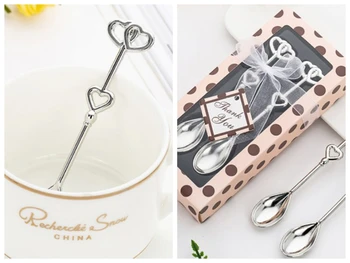 

(50Pcs=25Sets) Practical Wedding gifts for guests of Double Heart Love Coffee Spoon Wedding favors For Tea themed Party favors