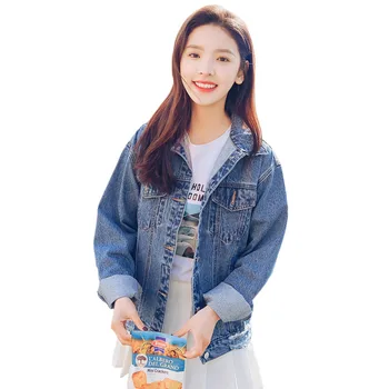 

Denim Jacket Women Light Blue Loose 2019 New Autumn Korean Casual Fashion Scratch Hole Button Pocket Chic Slim Cowboy Coat LD655