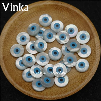 

50pcs/lot 10mm Natural Round Cabochon Turkey Eye Mother Of Pearl Shell Round Flat Bottom Fashion Turkey Eye MOP For DIY Jewelry