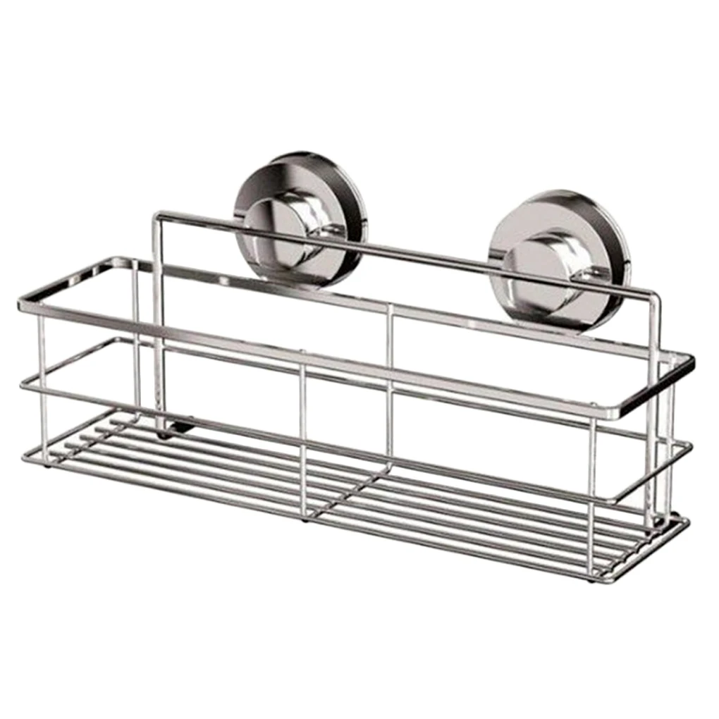 

Dual Sucker Shower Organizer Basket Bathroom Shelf Shower Corner Basket Removable Wall Mounted Storage Shelf Rack W/ Suction Cup