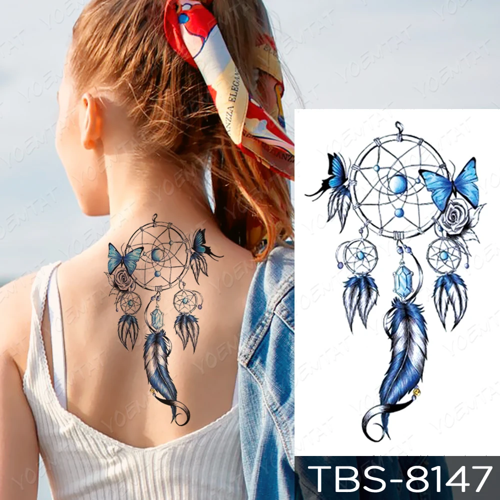 Waterproof Temporary Tattoo Sticker Blue Rose Lace Mandala Henna Flash Tattoos Tiger Butterfly Body Art Arm Fake Tatoo Women Men