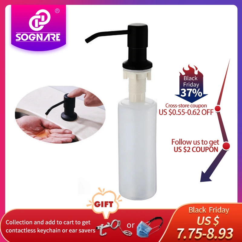 

SOGNARE 400ML Liquid Soap Kitchen Dispenser Black Liquid Soap Dispensers Spray Stainless Steel Liquid Soap Bottle Deck Mounted