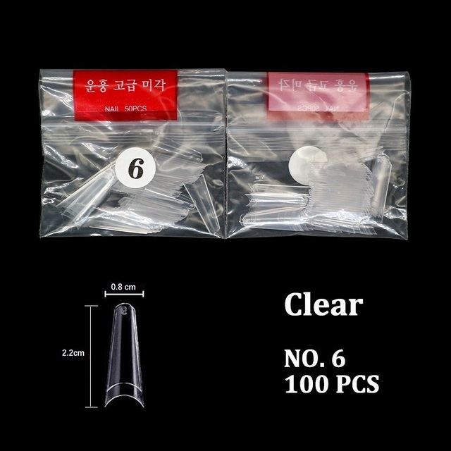 False Nail Art Tips French Half Natural Transparent Coffin Fake Nails Tips Acrylic UV Gel Nail Polish Manicure