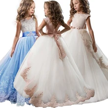 Элегантное свадебное платье для девочек с жемчужными лепестками, праздничное платье принцессы из тюля с длинными рукавами для 3, 4, 5, 6, 7, 8, 9, 10, 11, 12 лет