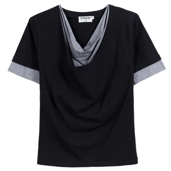 

Large summer wear new Korean version 34XL drape collar stitching short-sleeved t-shirt men's matching dress mercerized cotton me
