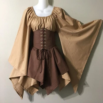 

Retro European Renaissance Clothing Victorian Dress khaki/Green Bandage Girdle Farm Girls Women Stage Club Party Costume BL4243
