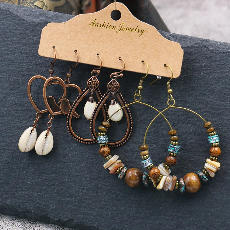 

Ethnic Geometric Earrings Sets for Women Statement Jewelry Vintage Big Round Circle Irregular Drop Earrings Wedding Party Gift