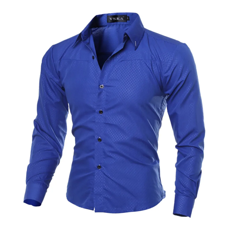 Новая мода осень мужские рубашки с длинным рукавом Повседневные рубашки Оксфорд сплошной цвет тонкие деловые рубашки для мужчин плюс размер мужская одежда