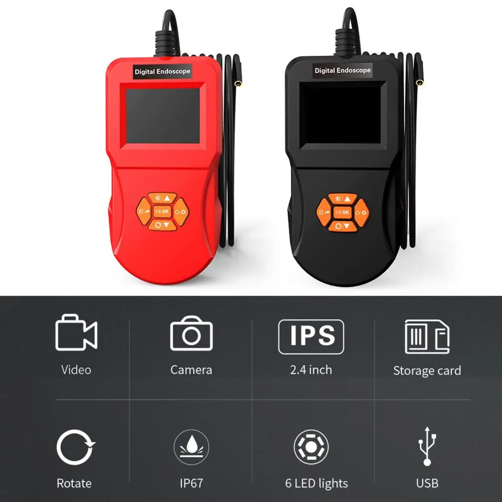 

Industrial Endoscope 8mm IP67 Waterproof Handheld Endoscope Camera 2.4inch IPS HD Screen 8 LED Digital Inspection Camera