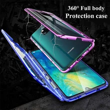 Magnetic Absorption Metal Flip Case for Huawei Mate 20 Front+Back Double Sided Tempered Glass Bumper for Huawei Mate 20 Pro Case