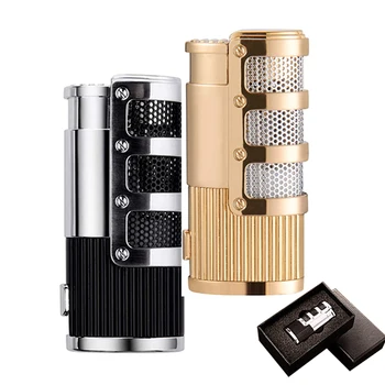 

Torch Lighter Triple Jet Flame Refillable Butane Cigar Lighter with Cigar Punch Lighter (NO Gas Fuel in) For BBQ Gill Men Gift