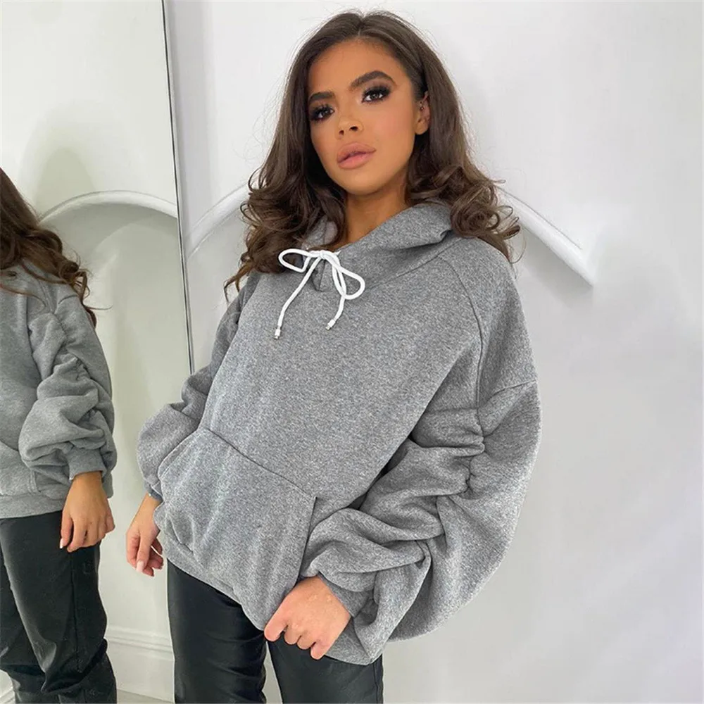 

Oversized Hoodies For Women Solid Stacked Sleeve Hooded Pullover Sweatshirt Fashion Loose Female Tops