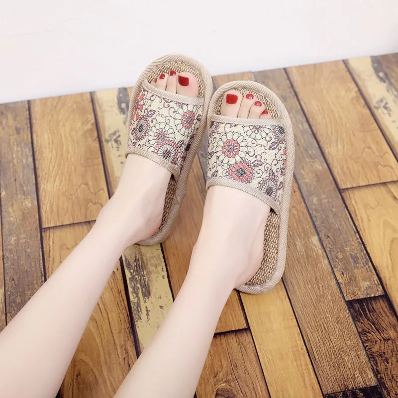 

Korean Version Of Linen Flat Slippers For Women Home Cotton Linen Sandals Men Massage Floor Slippers Iight Silent Bedroom Shoes