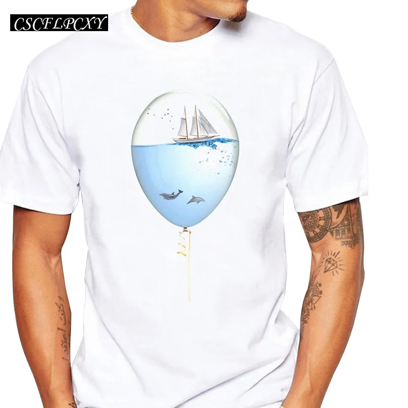 

2019 Summer Hot Sales Sealoon Men T-shirt New Fashion Sea In A Balloon Printed T shirt Funny Tops Short Sleeve Basic Tee Shirts