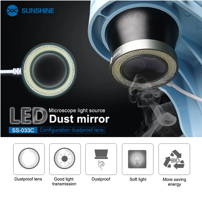 Sunshine SS-033C LED Dust mirror Microscope Light Source Integrated Ring Lamp 36 LED White Light Configuration dustproof lens afbeelding