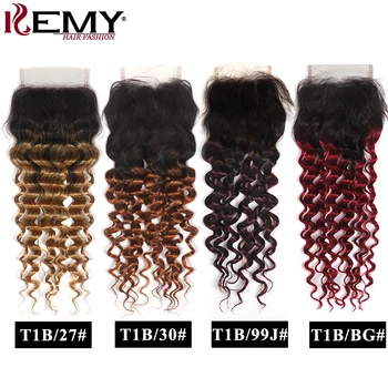 

Deep Wave Lace Closure 8-26 Inch Brazilian Ombre Human Hair Closure 4x4 Free/Middle Part Swiss Lace Closure Non-Remy Hair KEMY