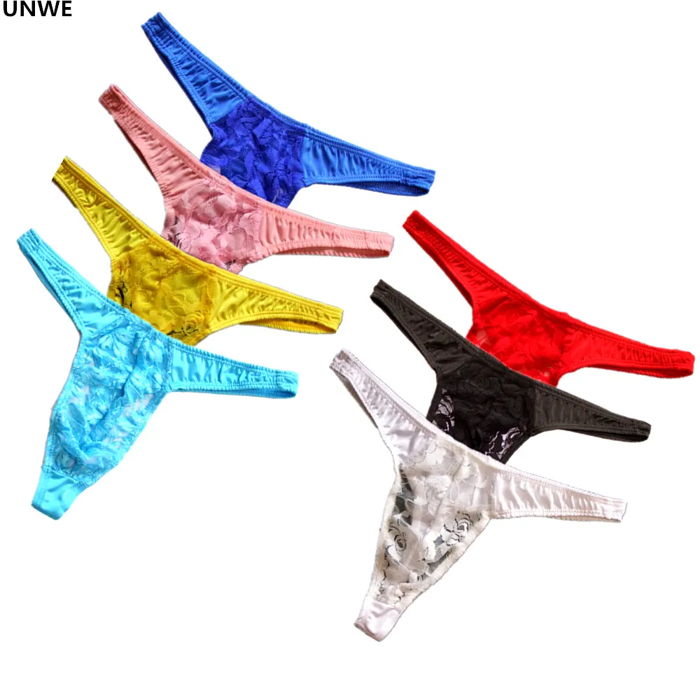 

UNWE Mens Sissy Thong Underwear See Through Lace Gay Men Pouch G String Panties Erotic Lovers Sexy Translucent Underwear