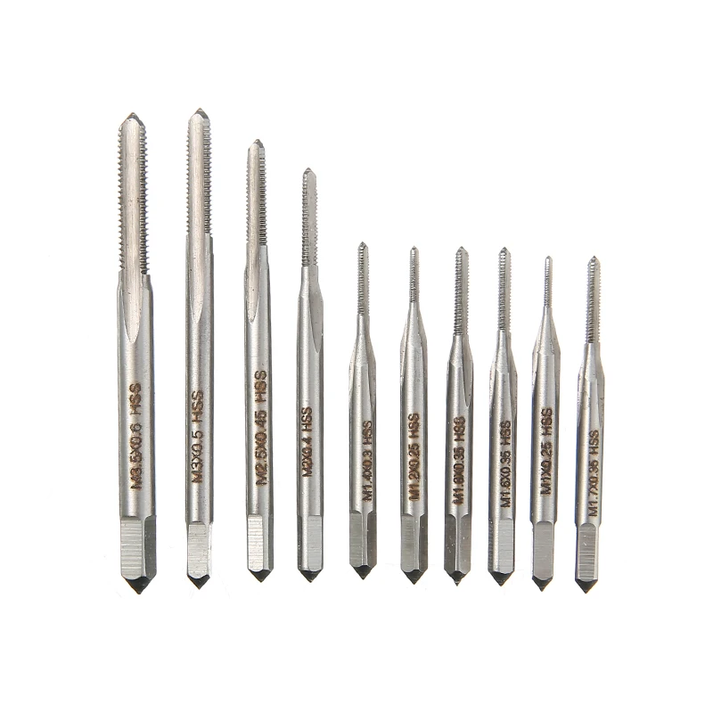 

10pcs Thread Tap Drill Metric Plug Taps Drill DIY Tool Kit HSS Spiral Fluted Machine Screw Tap Spiral Pointed Taps M1-M3.5