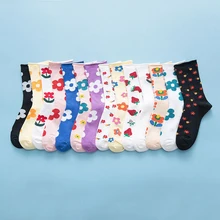 Цветок в Корейском стиле носки женские Харадзюку длинные хлопковые носки ботильоны забавные носки уличная Calcetines Hombre осень