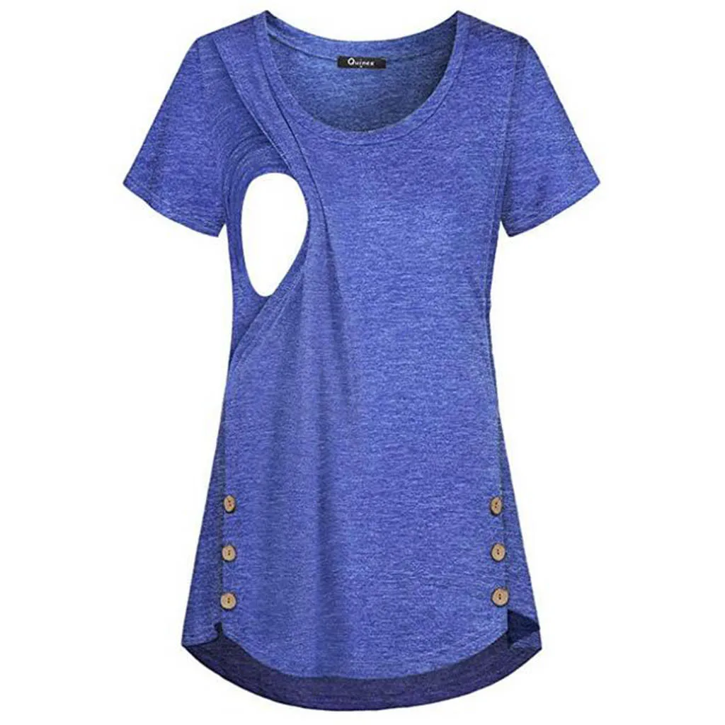 Модная Однотонная рубашка для беременных женщин на пуговицах для кормления грудью; ropa premama embarazadas bluzka do karmienia - Цвет: Синий