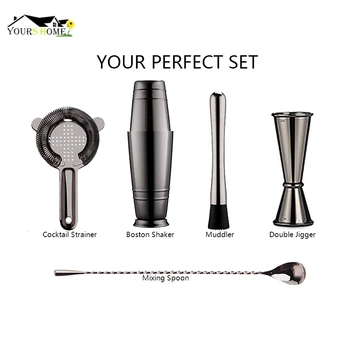 

Cocktail Shaker Bar Set: Weighted Boston Shakers,Cocktail Strainer,Jigger,Muddler and Spoon Barware