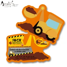 Строительство тема вечерние Пригласительные открытки экскаватор события День Рождения украшения поставки на заказ Персонализированные пустые приглашения