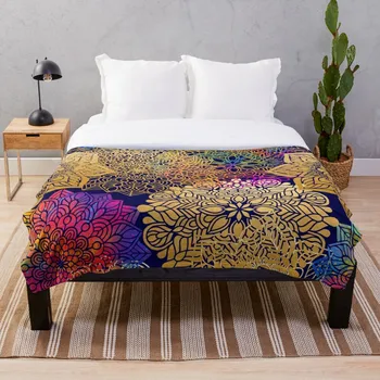 

Bohemian 1960 s Mandala Pattern of Rainbow C Throw Blanket Soft Sherpa Blanket Bed Sheet Single Knee Blanket Office Nap Blanket