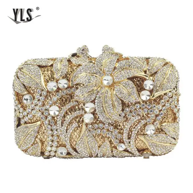 Luxury Crystal Women Clutch 3D Flower Party Evening Bags Purse Ladies Pink Silver Gold Diamond Handbag For Wedding 12 Color 2