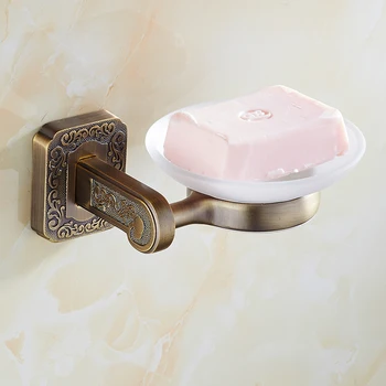 

Antique Bronze Brass Bathroom Soap Dishes Holder Wall Mount European Hotel Retro Ceramic Copper Soap Box