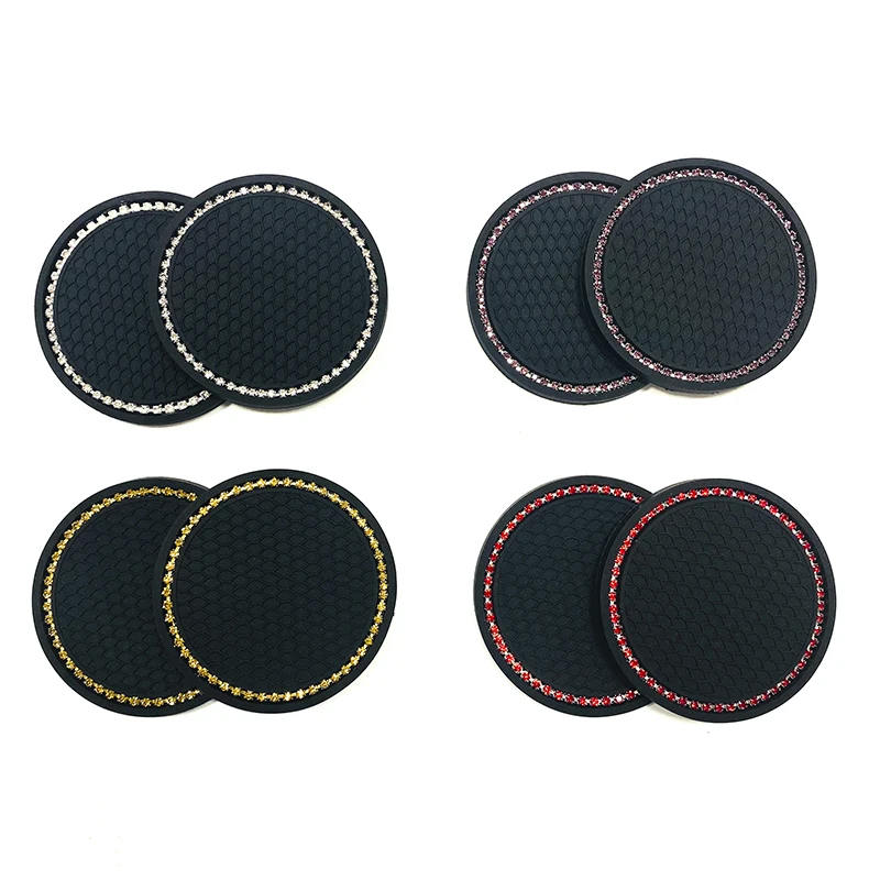 2 Pcs Universal Diamond Car Coasters for Cup Bottle Holder Anti-slip Pad Mat Silica Coaster Set Bling Car Interior Accessories