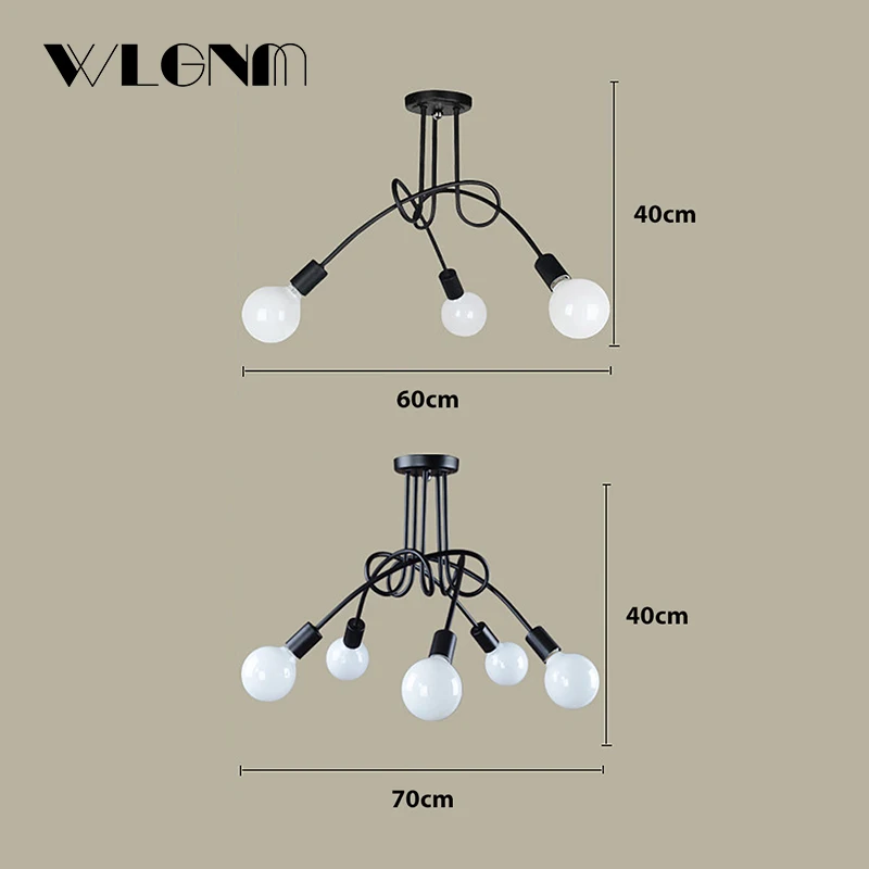 Люстра в скандинавском стиле, винтажный промышленный потолочный светильник, люстра, изгиб для дома и магазина, E27, 3/5 огней