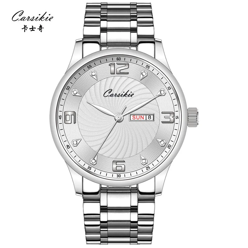 

Karsiqi New Style Watch Sun Pattern Solid Steel Belt MEN'S Watch Ultra-Thin Simple Double Calendar MEN'S Quartz Watch