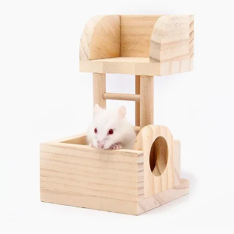 Toy Hamster Observation Table Log Small Pet Toy Stairs Solid Wood Small Pet Villa Ladder Molar Toy, Bite-Tesistant Toy